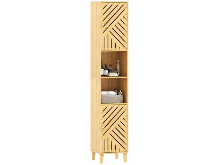 Meuble de rangement colonne - HOMCOM - étagères réglables - portes et pieds en bambou - 32x30x170cm - effet bois naturel