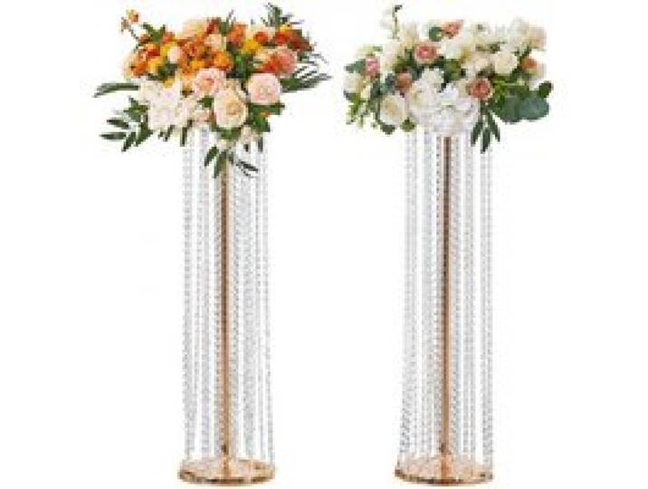 VEVOR 2er-Set Blumenhocker 20x20x90cm Blumenständer Eisen Beistelltisch Modern Kristallvase Gold-Galvanisierung Pflanzenhocker Pflanzenständer Metallständer für Dekoration von Bars Hotels Cafés