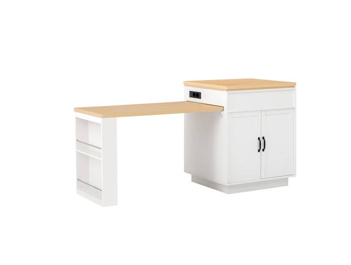 Modfu Kücheninsel 125.5-187.5x71x93 cm Weiß mit LED-Beleuchtung & Ladestation, 187.5x93x71 cm, Küchen, Küchenmöbel, Kücheninseln