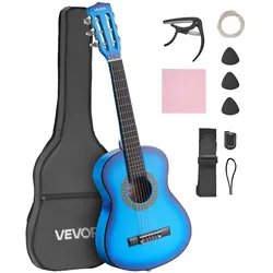 VEVOR Konzertgitarre, 780 mm, Holz-Klassikgitarren-Starter-Set für Anfänger, mit Nylonsaiten, Gigbag, Gurt, Stimmgerät, zusätzlichen Saiten, Plektren, Kapodaster, Linde, für Einsteiger, Blau