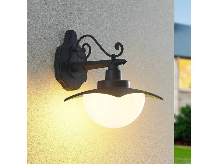 Wandlamp buiten Elinda, dimbaar, zwart, Aluminium, Landelijk, Wandlamp buiten