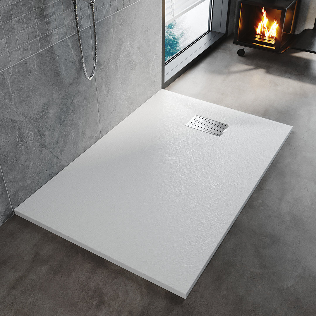 Belfry Bathroom Baylen Stone Standard Shower Tray - White White 40mm H x 1000mm W x 800mm D
