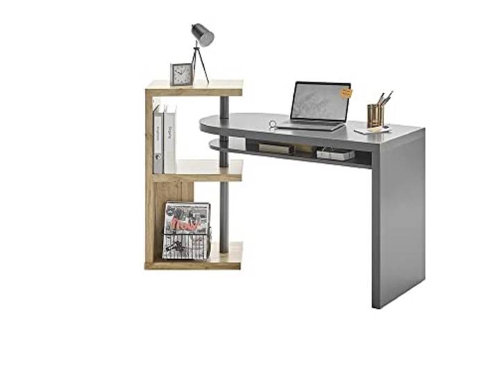 Robas Lund Schreibtisch Grau Schwenkbar, Absetzung Eiche Dekor, BxHxT 145x94x50 cm