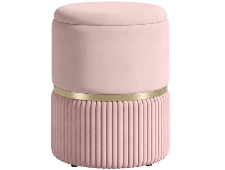 Pouf rond de rangement couvercle amovible siège rembourré velours rose