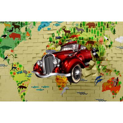 Fototapete PAPERMOON "3D ABSTRAKT DESIGN-VINTAGE OLDTIMER WANDDEKO XXL", bunt, B:4,5m L:2,8m, Vlies, Tapeten
