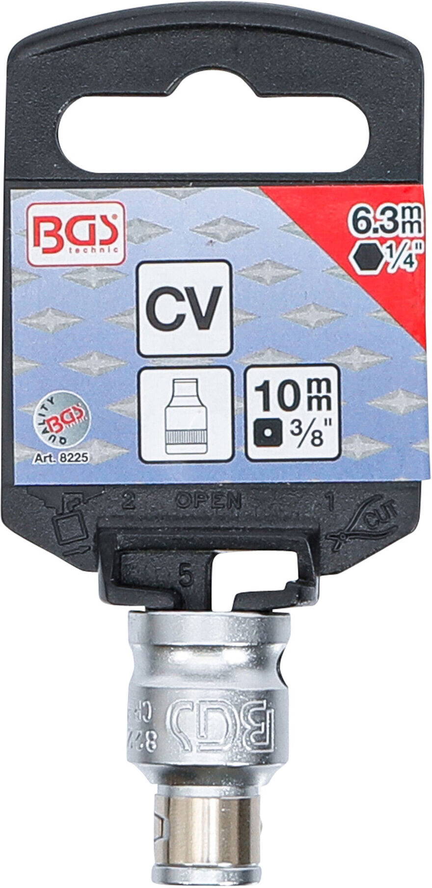 BGS Bit-Adapter mit Haltekugel 8225, Innenvierkant 10 mm (3/8"), Innensechskant 6,3 mm (1/4") ; BGS technic)
