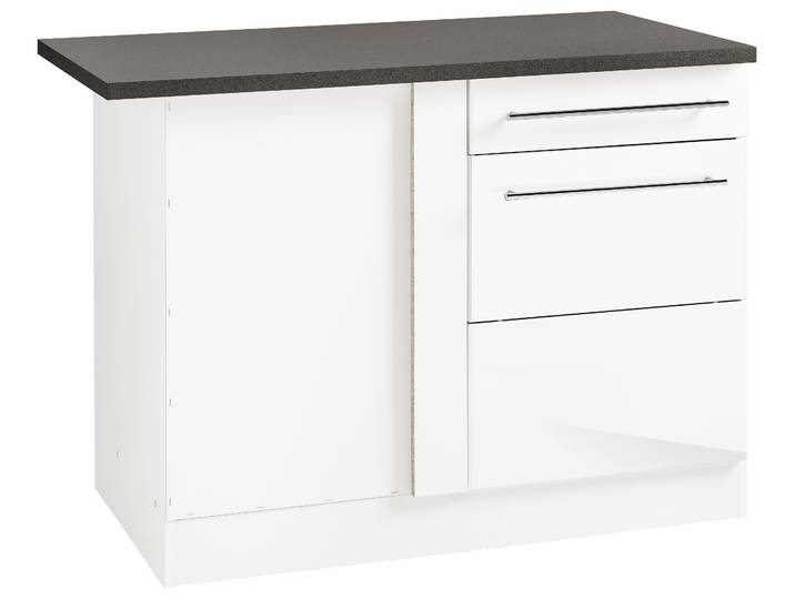 Eckunterschrank KOCHSTATION KS-Trient , weiss (weiß hochglanz), B:110cm H:85cm T:60cm, Schränke, Eckunterschrank, 110 cm breit