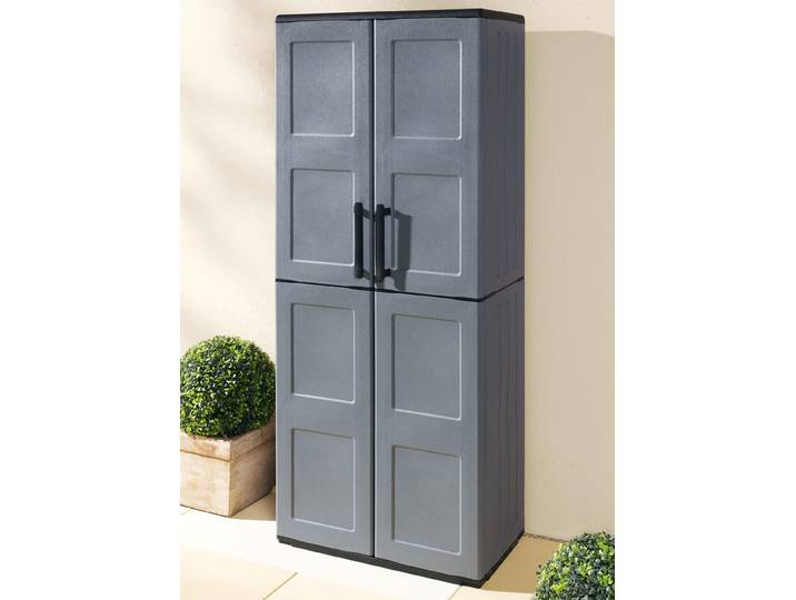Gartenschrank mit soliden Stahlscharnieren, Grau, groß, mit hohem Besenfach