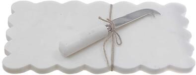 IH Casa Decor White Rectangle Scallop Marble Cheese Board & Spreader