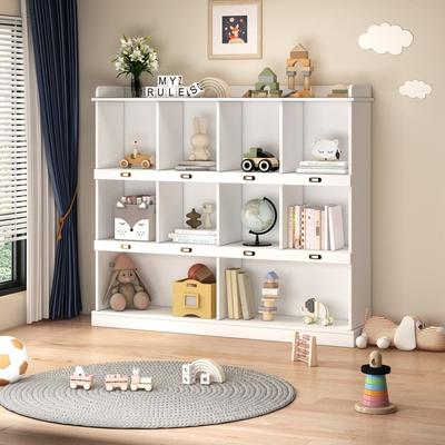 Direct Wicker Wood 10 Tiers Bookshelf Modern Bookcase Storage Rack Shelves