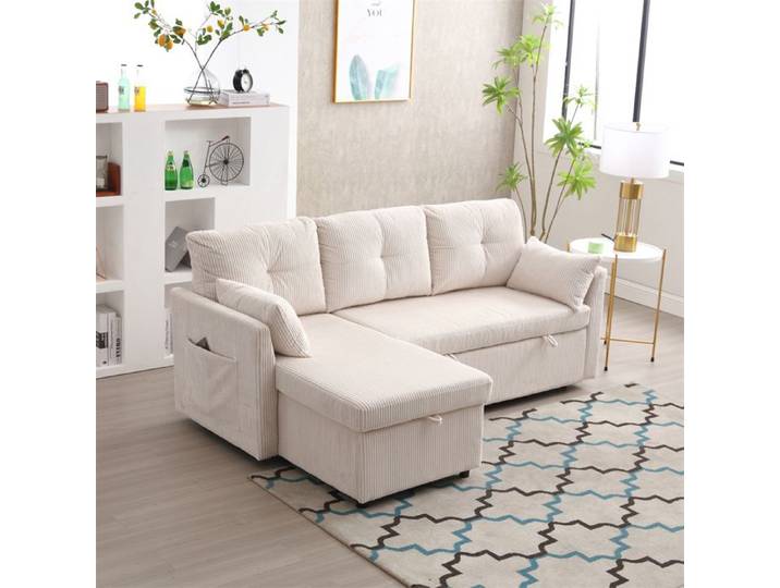 DRIPEX Canapé-lit multifonctionnel avec coffre de rangement Canapé d'angle convertible Moderne 3 places Beige