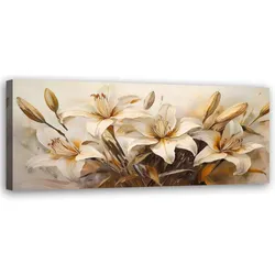 WANDBILD lilienblüten in beige im boho stil