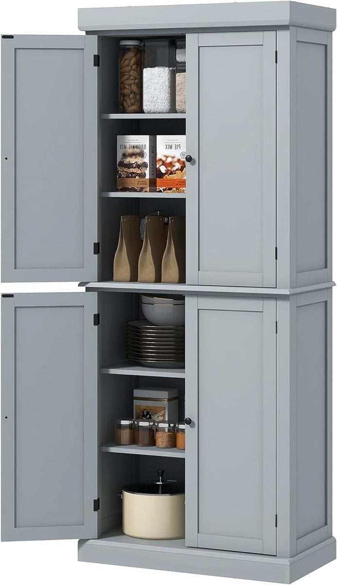Grijs Buffet Keukenkast met Verstelbare Planken - B/D/H: 405 x 76 x 184 cm
