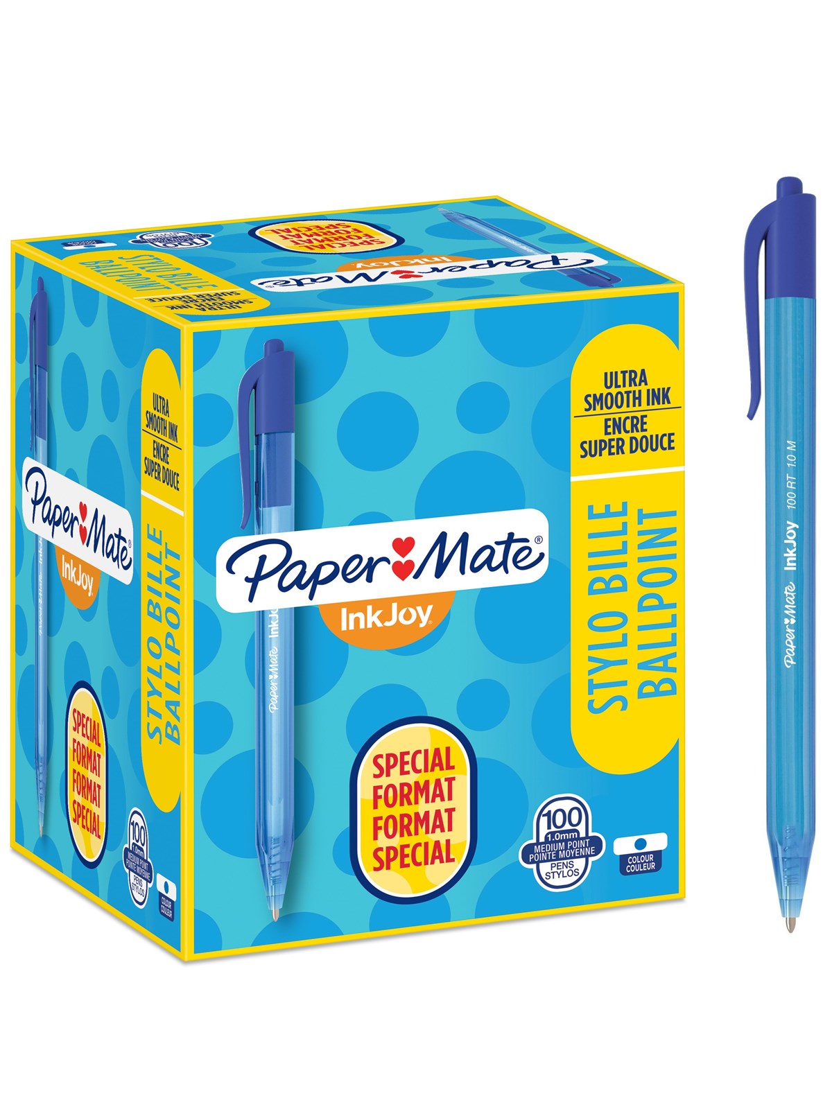 Paper Mate InkJoy 100RT Retractable Kugelschreiber | mittlere Spitze (1,0 mm) | Blau | 100 Stück