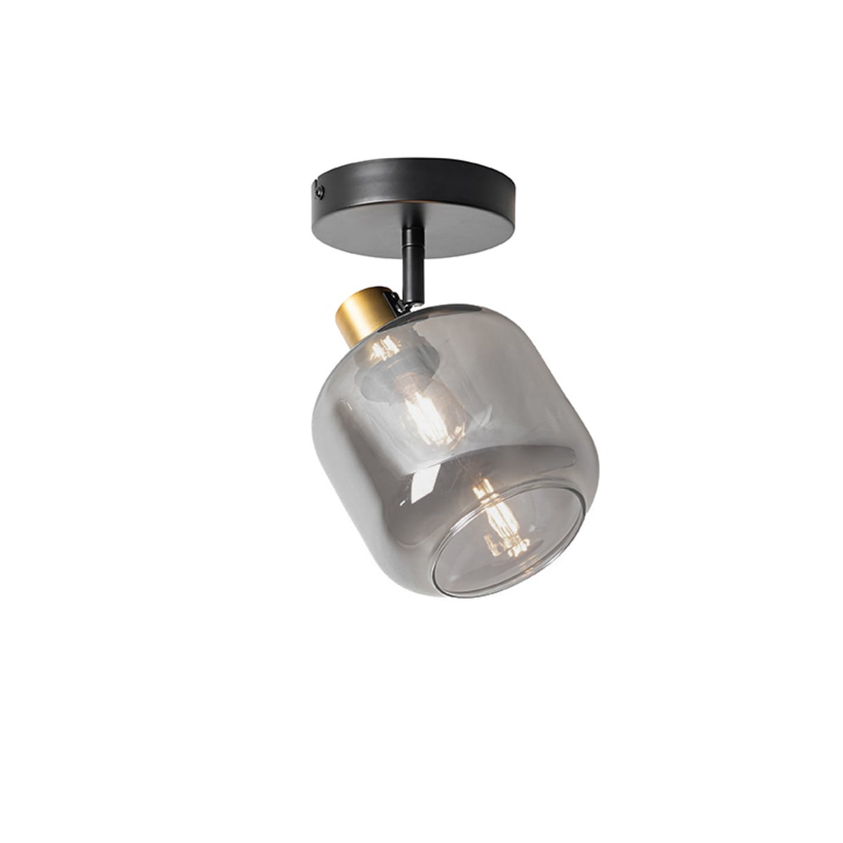 Qazqa Design plafondspot zwart met goud en smoke glas