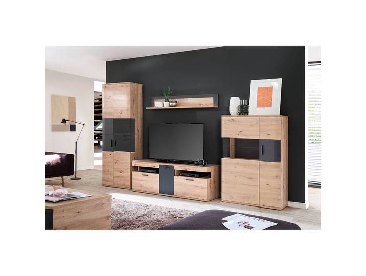 Wohnwand I 4-teilig Front: MDF Mitteldichte Holzfaserplatte , beschichtet Korpus: Spanplatte, beschichtet Rückwand: HDF Hochdichte