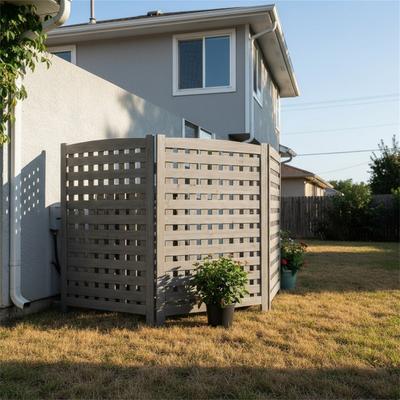 Clihome "3-Panel Outdoor Air Conditioner Fence Screen, 32"" W x 38"" H Outside Wood Privacy Fence,Grey"