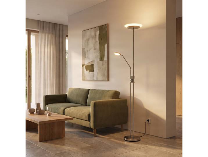 Jonne LED Stehleuchte Satin Nickel - Lindby - Wohnzimmer - Modern - Metall - Mehrflammig