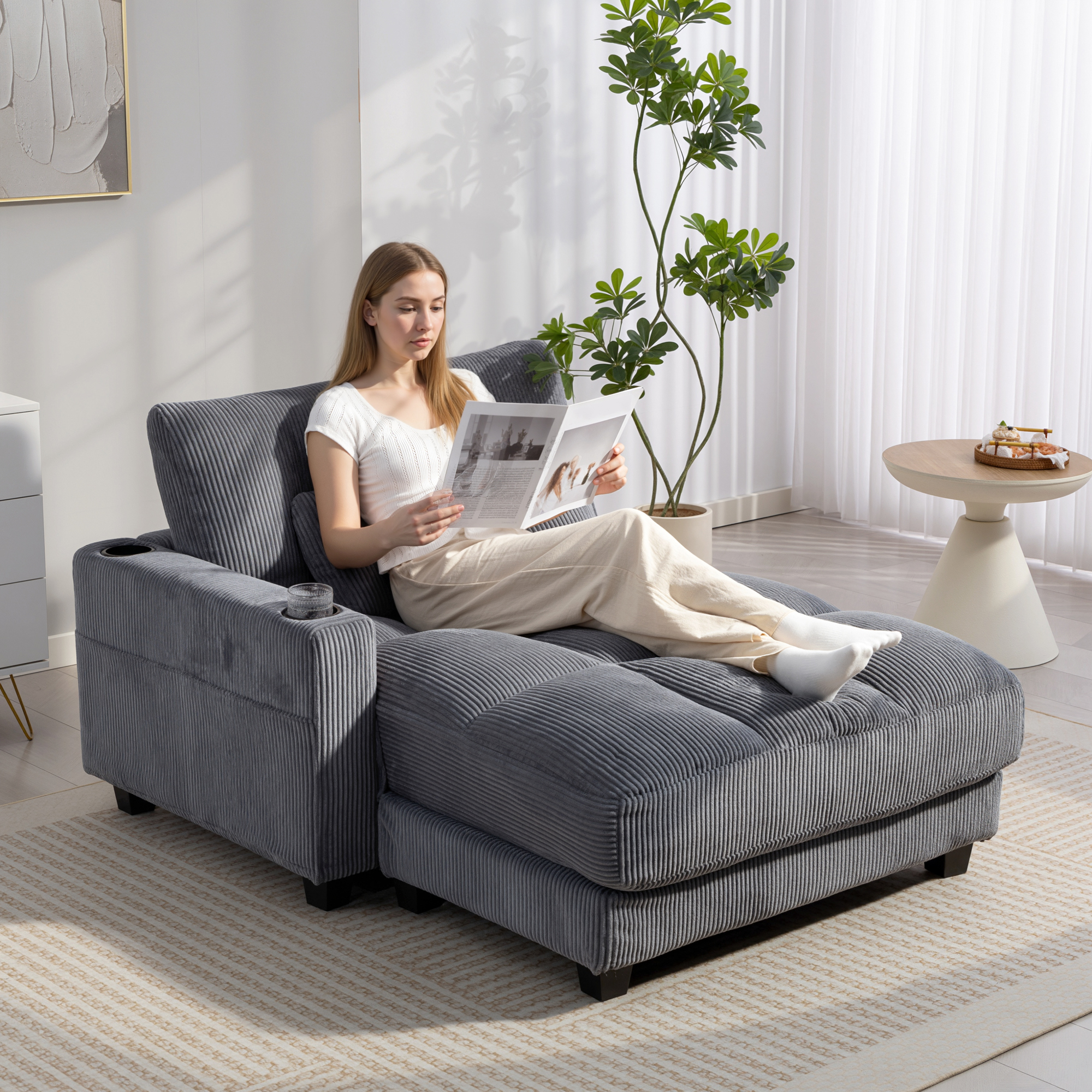 Homcom Divano-letto con cuscini, schiuma, trasformabile in letto, portabicchiere, grigio   Aosom Italy