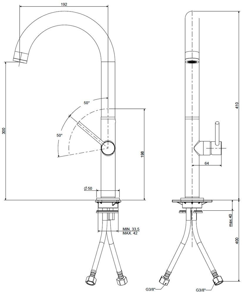 Kronenbach AQA Design 2.0 Küchenarmatur mit hohem schwenkbarem Auslauf