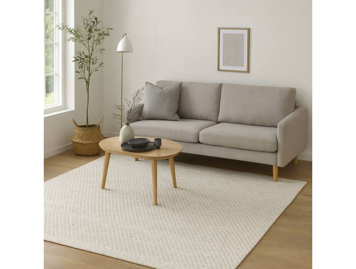 Wollteppich Wooly Nature , weiß (natur,weiß), B:200cm H:10mm L:200cm, Baumwolle, Wolle, MYFLAIR MÖBEL & ACCESSOIRES, Teppiche, Wollteppich, Handwebteppich, reine Wolle, Scandi Design, handgewebt, Wohnzimmer
