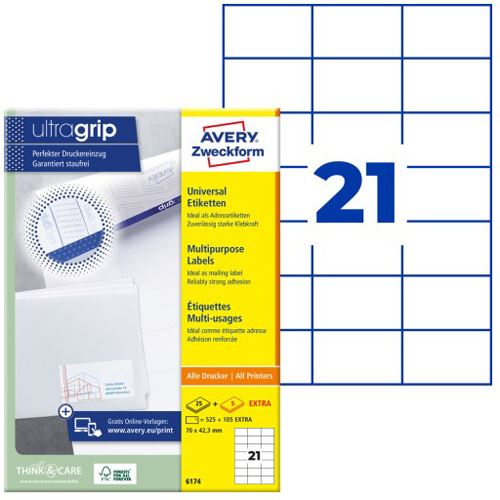 AVERY Zweckform 630 Etiketten 6174 weiß 70,0 x 42,3 mm