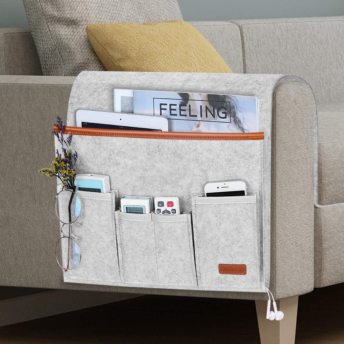 Merkloze Sofa Armleuning Organizer met 4 Afstandsbedieninghouders - Lichtgrijs
