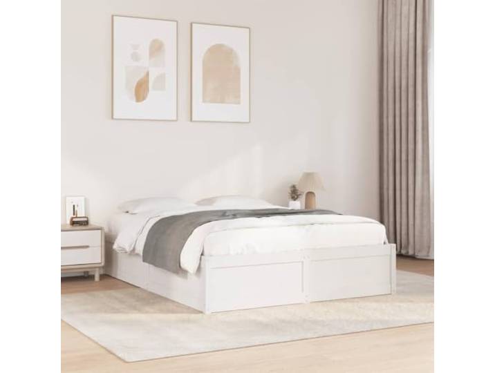 RJPLMFV Bettgestell, Weiß, 140 x 190 cm, massives Kiefernholz Ohne Matratze, Lattenrost inklusive, Sperrholzleisten, modernes Design, stabil und langlebig