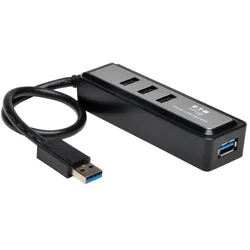 Eaton Tripp Lite Series Portable 4-Port USB 3.0 SuperSpeed Mini Hub with Built In Cable (USB-A, 4 Ports), Dockingstation + USB Hub, Schwarz
