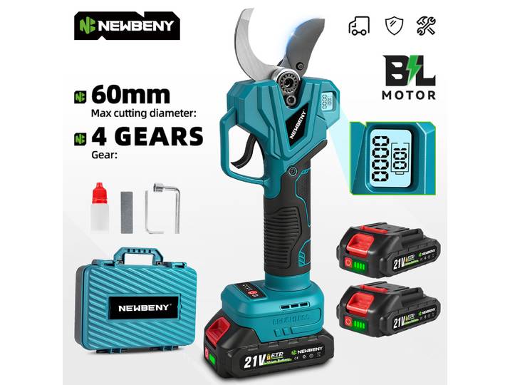NEWBENY Sécateur électrique sans fil 75 mm 4 vitesses, efficace, rechargeable, outils de jardinage pour embellir le jardin, compatible avec la batterie Makita 21V