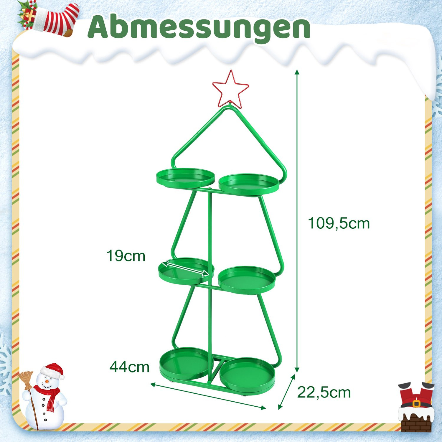 Costway Metalen plantenstandaard met 3 niveaus in kerstboomvorm, groen