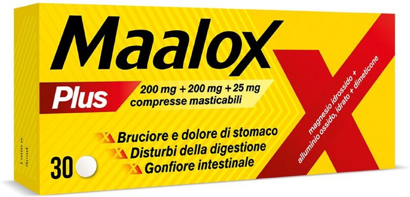 OPELLA HEALTHCARE ITALY Srl Maalox Plus 200 mg + 200 mg + 25 mg, 30 Compresse