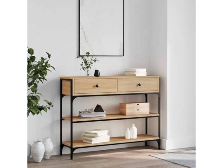 HEFZGDB Konsolentisch Sonoma-Eiche 100x25x75 cm Holzwerkstoff mit Metallrahmen und verstellbaren Beinen für Stauraum Dieser stilvolle Konsolentisch aus Holzwerkstoff verleiht Ihrem