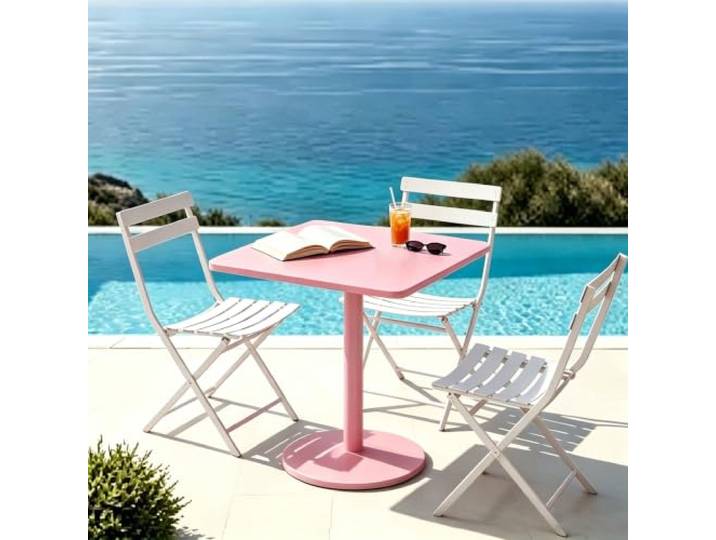 Quadratischer Akzenttisch Ganz Aus Metall, 12 Mehrfarbige Varianten, Freistehender Kneipentisch Mit Sockel, Kleiner Beistelltisch Für Leseecke, Sofaseite, Schlafzimmerdekoration(Rosa,70x70x73cm)