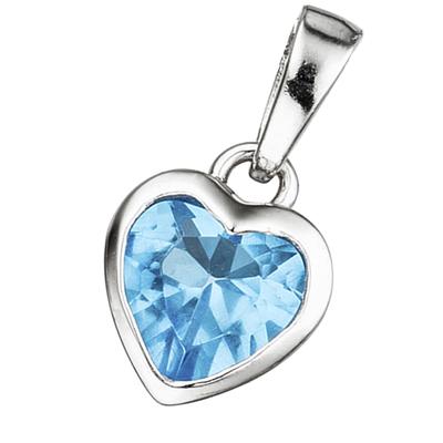 Herzanhänger JOBO "Kinder-Anhänger kleines Herz 9 mm", blau (hellblau, hellblau), Schmuckanhänger, Mädchen, Silber 925 (Sterlingsilber), 925 Silber rhodiniert mit einem Kristall