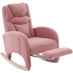 OKWISH Gepolsterter Schaukelstuhl mit Hocker 66x125x101 Teddy Stoff Relaxsessel Wohnzimmer Schlafzimmer Ergonomisch Komfort Rosa