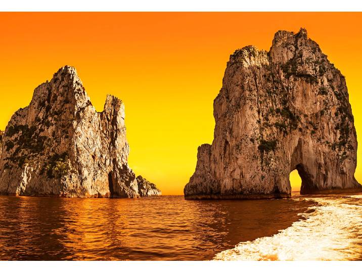 Fototapete PAPERMOON CAPRI-INSEL-FARAGLIONI FELSEN GROTTE MEER KLIPPEN SONNE , bunt, B:4,5m L:2,8m, Vlies, Tapeten, Fototapete