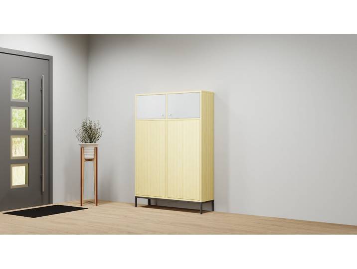 Highboard mit Glastüren aus Kiefer Kiefer Natur geölt