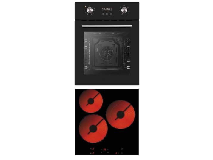PKM Elektro-Herd-Set Einbau Herd Set Backofen nur 45 cm breit Glaskeramik-Kochfeld Umluft, mit 1-fach-Teleskopauszug