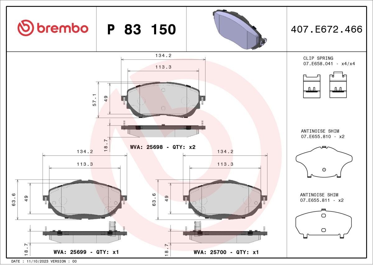 Brembo Set di pastiglie freno P 83 150, anteriore