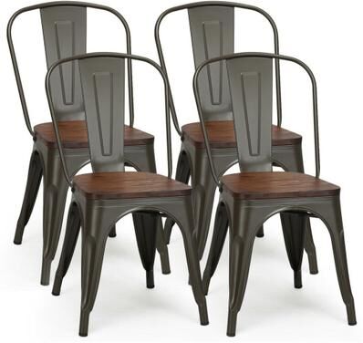Costway 18 Inch Height Set of 4 Stackable Style Metal Wood Dining Chair-Dark Green