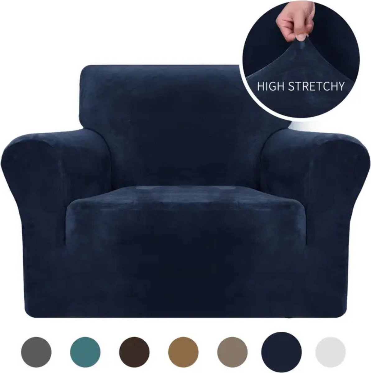 Livano Bankhoes Stretch Sofa Cover Fluweel Marineblauw