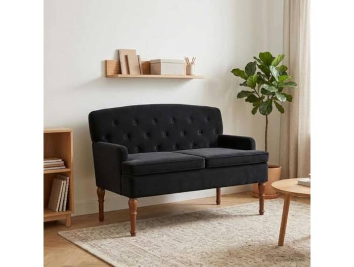 NLQMSU Sofa Love Seat Samt schwarz gepolstert Weicher Samt, gepolsterte Rückenlehne, abnehmbares Kissen, Füße aus Gummibaumholz, für den täglichen Gebrauch