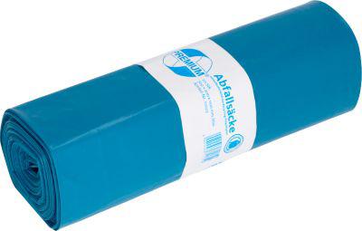 Deiss PREMIUM® Abfallsäcke, 140 Liter, Recycling-LDPE, robust & reißfest, blau, B 700 x H 1100 mm, 60 µm, 200 Stück