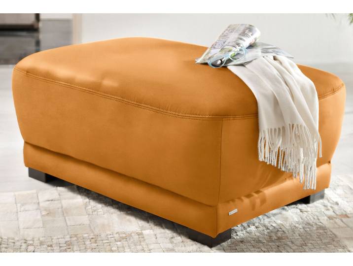 Polsterhocker HOME AFFAIRE Telos , gelb (senf), B:109cm H:46cm T:78cm, Chenille (100% Polyester);dicke Luxus-Microfaser in Lederoptik (100% Polyester);Microfaser PRIMABELLE (100% Polyester), Hocker, Polsterhocker, passend zum Telos ecksofa, in 3 Bezugsqualitäten