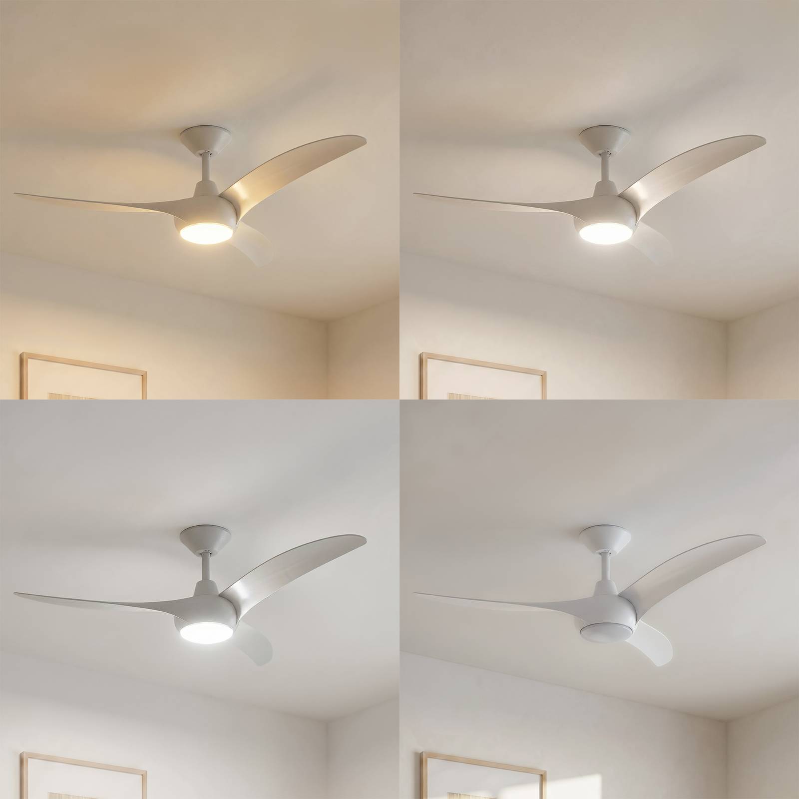 Lindby LED-Deckenventilator Briya, weiß, Ø 116 cm, CCT Briya Lindby, dimmbar, weiß / opal, für Wohn- / Esszimmer, Kunststoff, Modern