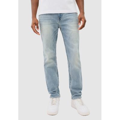 Slim-fit-Jeans TRUE RELIGION "ROCCO SN NO FLAP", Herren, Gr. 34, Länge 32, blau (brilliant med wash), Denim/Jeans, Obermaterial: 98% Baumwolle, 2% Elasthan, slim fit lang, Jeans Slim-fit-Jeans, Baumwollmischung, slim fit