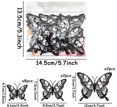 Uplift Picks Twelve Piece Blood Rose Butterfly Wall Stickers For Gothic Halloween Decor black 12 Pcs