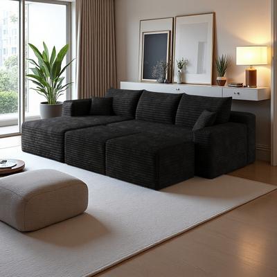 "95"" Plush Corduroy Cloud U-Shape Modular Sectional Sofa with Deep Seat, and No Assembly Required."