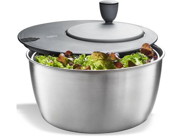 Salatschleuder GEFU ROTARE , silber (silberfarben, schwarz), T:17cm Ø:25cm, Edelstahl, Kunststoff, Salatschleudern, Salatschleuder, einfacher Kurbelantrieb, 3 Liter